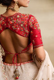 IVORY & ORANGE SILK DUPION EMBROIDERED LEHENGA SET (4 PCS)