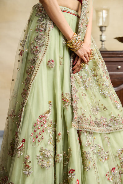 MINT TULLE HEAVY EMBROIDERED LEHANGA SET ( SK -16A )