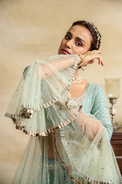 AQUA FLORAL PRINTED & EMBROIDERED ANARKALI SET (3 PCS)
