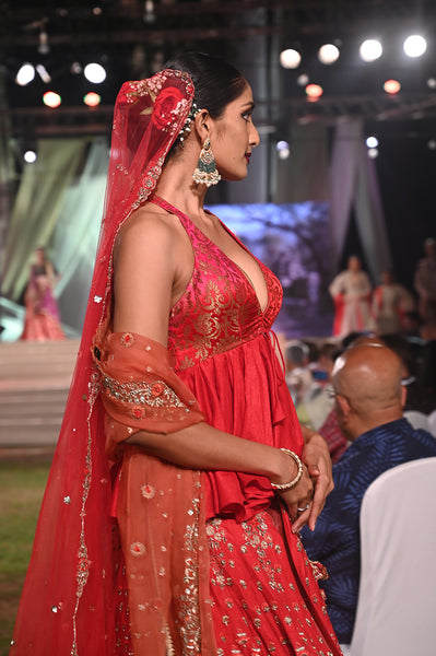 Red double layered embroidered lehenga set (FB-03, FB-05)
