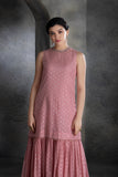 DUSTY PINK CHANDERI & COTTON FLORAL EMBROIDERED ANGRAKHA SET  (BV-04)