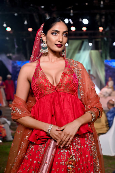 Red double layered embroidered lehenga set (FB-03, FB-05)