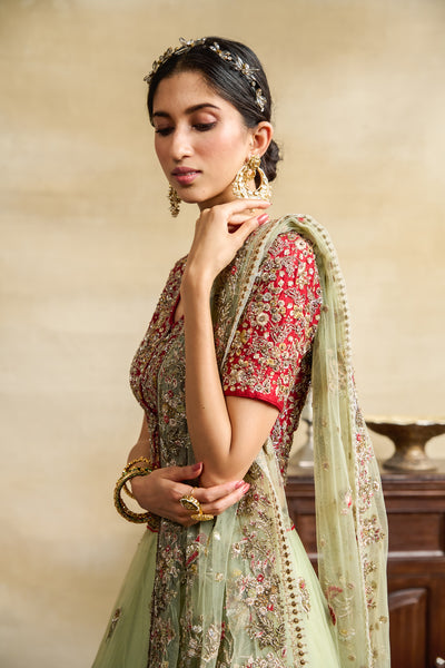MINT TULLE HEAVY EMBROIDERED LEHANGA SET ( SK -16A )