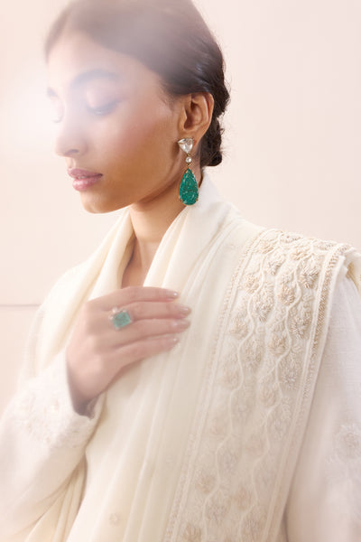 Ivory embroidered sari set (E-02/TL-04A)
