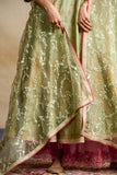PISTA GREEN SILK CHANDERI FOIL PRINTED & EMBROIDERED ANARKALI SET (3 PCS)