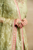 PISTA GREEN SILK CHANDERI FOIL PRINTED & EMBROIDERED ANARKALI SET (3 PCS)