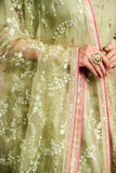 PISTA GREEN SILK CHANDERI FOIL PRINTED & EMBROIDERED ANARKALI SET (3 PCS)