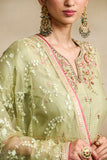 PISTA GREEN SILK CHANDERI FOIL PRINTED & EMBROIDERED ANARKALI SET (3 PCS)