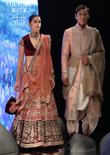 Old rose and ruby embroidered lehenga  (E-28/TL-123)