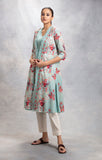 Aqua Victorian Chintz Printed Jacket With Tunic ( LW-03 )