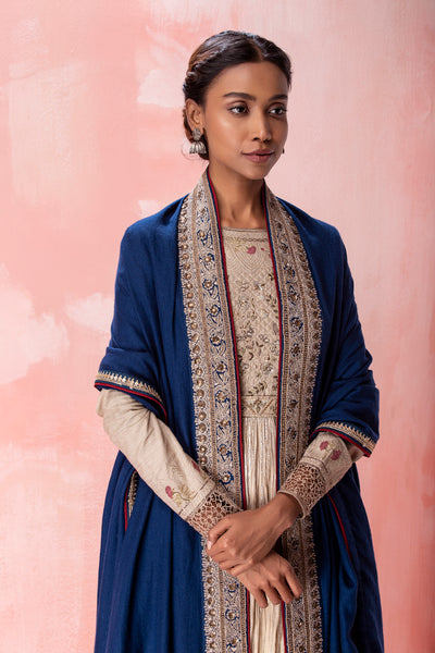 BLUE WOOLEN EMBROIDERED DUSHALA ( SHAWL-09 )