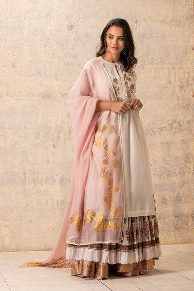 IVORY CHANDERI FOIL PRINTED & EMBROIDERED KURTA SET ( NR-05 )