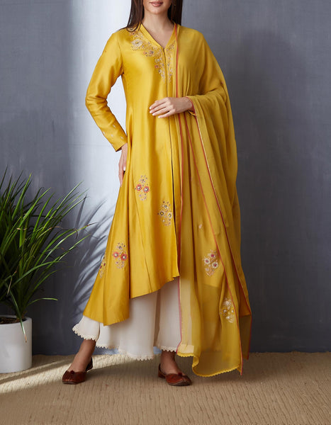 Classy Yellow Kurta Set with Sequince Embroidery ( BGH-05B )