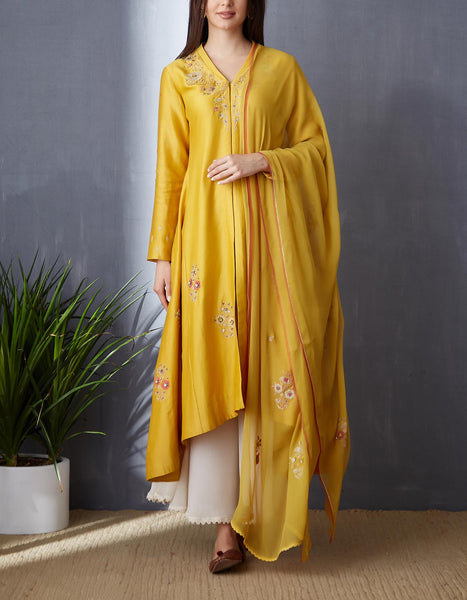 Classy Yellow Kurta Set with Sequince Embroidery ( BGH-05B )