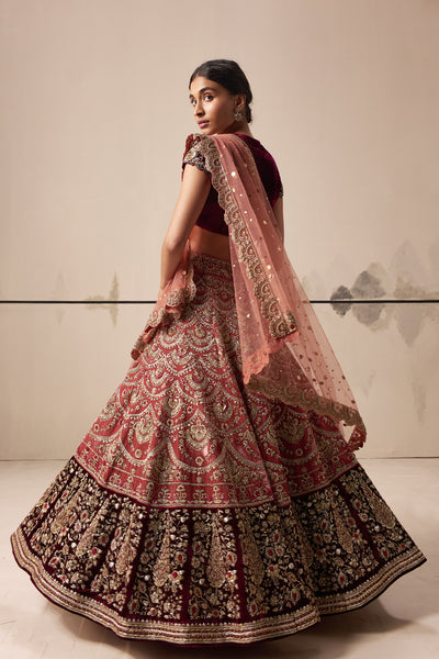 Old rose and ruby embroidered lehenga  (E-28/TL-123)