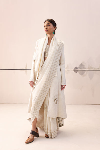 IVORY EMBROIDERED SAREE SET (3 PCS)