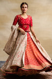 IVORY & ORANGE SILK DUPION EMBROIDERED LEHENGA SET (4 PCS)