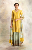 YELLOW ZARDOZI EMBROIDERED KURTA WITH MINT SHARARA (BRM-30S)