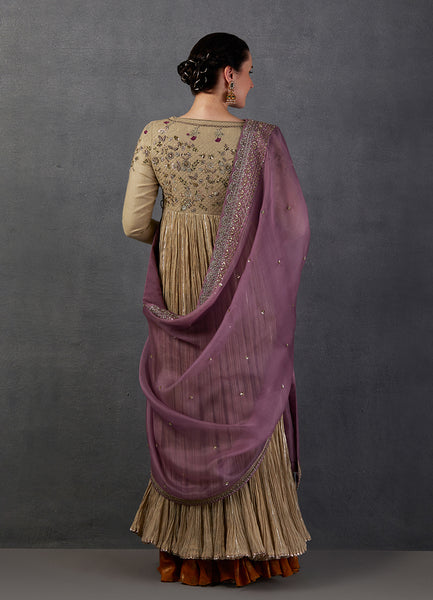 LAVENDER SILK ORGANZA EMBROIDERED DUPATTA (DUPATTA-08)