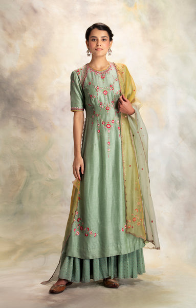 Fascinating Sage Green Embroidered Kurta Set (KK-20A)