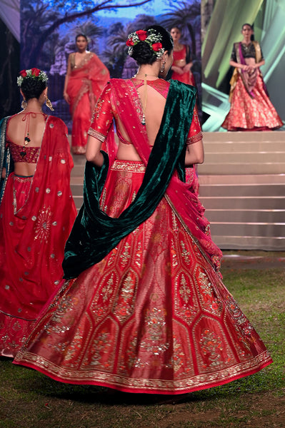 Red silk and Banarasi embroidered lehenga set (FB-02)