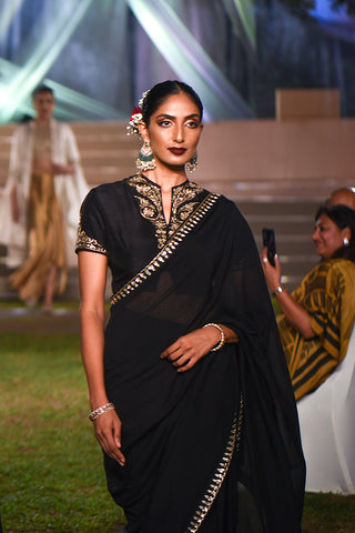 Black embroidered draped saree set (DMT-08)