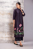 BLACK SILK CHANDERI LOTUS PRINTED TUNIC (1 PC)