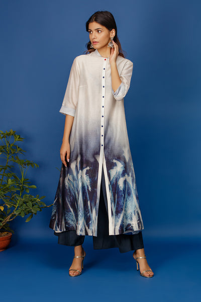 IVORY CYANOTYPE FLORAL PRINTED TUNIC (1 PC)