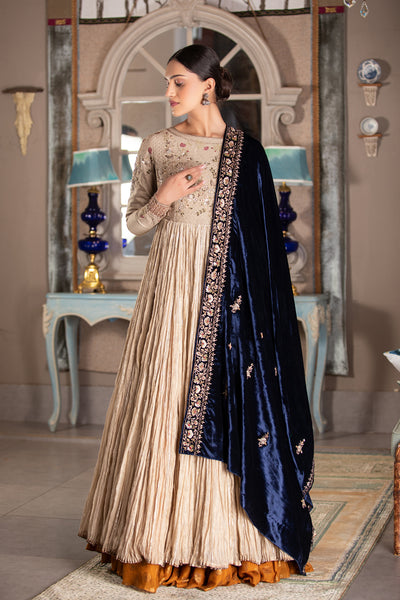 BLUE SILK VELVET ZARDOZI EMBROIDERED DUSHALA ( DUS-91 )