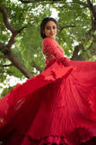 CRIMSON RED COTTON GOTA EMBROIDERED ANARKALI SET (LS-03)