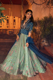 Atisha-S aqua silk organza lotus printed skirt set ( FB-14 )