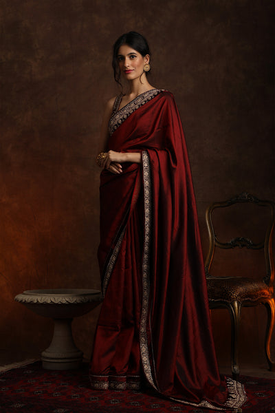 MAROON SILK EMBROIDERED SAREE SET (2 PCS)
