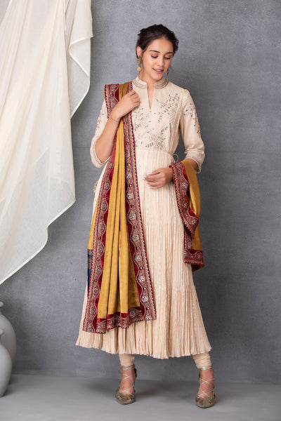 GOLD DUSHALA WITH MARRON EMBROIDERED BORDER (DUS-12/DUS)