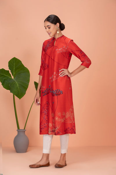 RED SILK CHANDERI PRINTED TUNIC (1 PC)