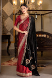 BLACK SILK VELVET EMBROIDERED DUSHALA WITH SCALLOP BORDER ( DUS-65 )