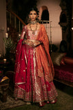ANTIQUE RED SILK DUPION EMBROIDERED LEHENGA SET (4 PCS)
