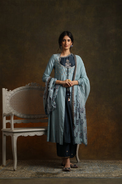 Marori Embroidered Double Layered Kurta With Palazzo & Printed Dupatta (YMN-22)