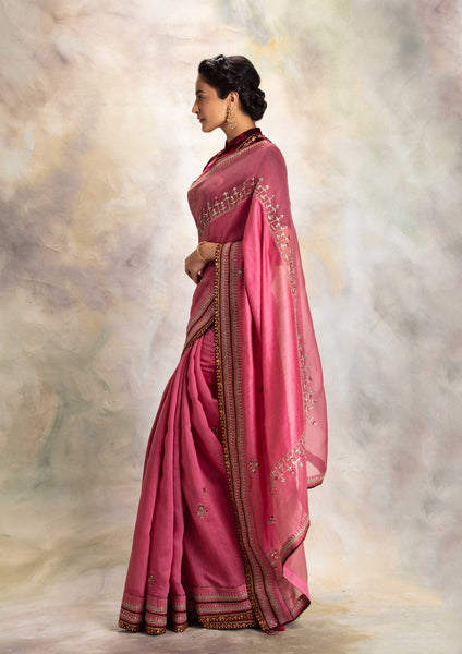 HOT PINK EMBROIDERED SAREE SET (3 PCS)