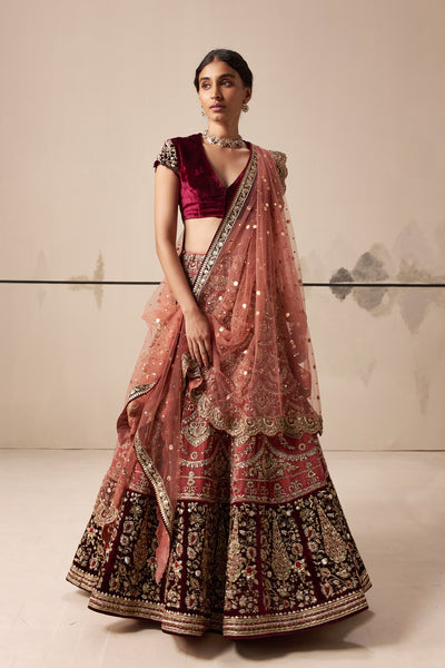 Old rose and ruby embroidered lehenga  (E-28/TL-123)