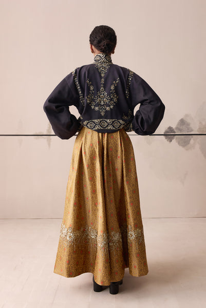 Charcoal embroidered blouse and Yellow brocade skirt set(E-10/TL-14)