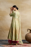 PISTA GREEN SILK CHANDERI FOIL PRINTED & EMBROIDERED ANARKALI SET (3 PCS)