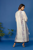Leaf & Stripe Printed Tunic With Fabric Buttons. Ivory (JB-05A)