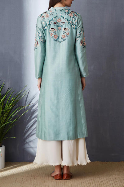 AQUA BLUE EMBROIDERED KURTA SET (3 PCS)