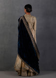 INDIGO SILK VELVET EMBROIDERED DUSHALA ( DUS-24)