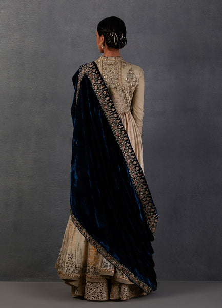 INDIGO SILK VELVET EMBROIDERED DUSHALA ( DUS-24)
