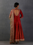CRIMSON RED SILK CHANDERI GOLD PRINTED & EMBROIDERED ANARKALI SET (FB-39)