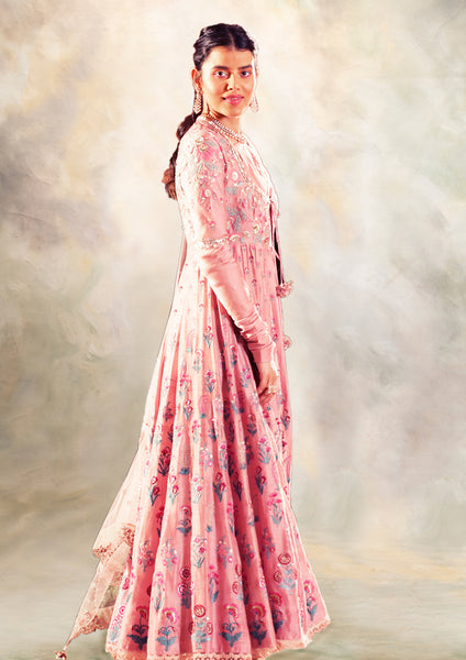 OLD ROSE EMBROIDERED ANGRAKHA STYLE KURTA SET (KK-26A)