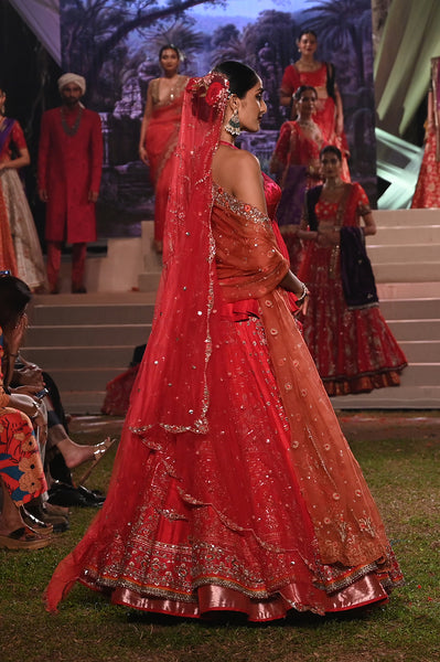 Red double layered embroidered lehenga set (FB-03, FB-05)