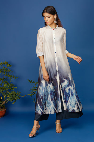 IVORY CYANOTYPE FLORAL PRINTED TUNIC (1 PC)