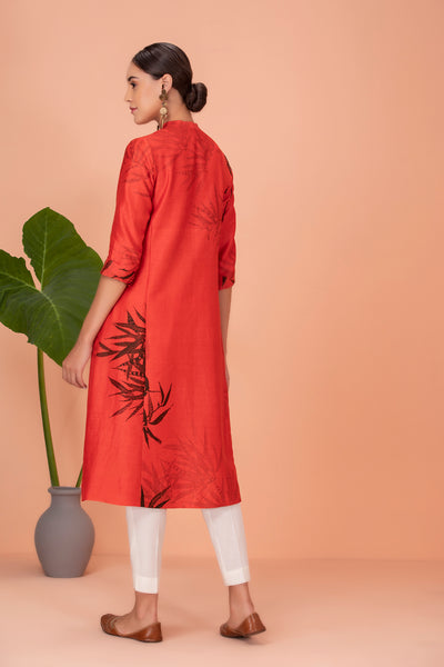 RED SILK CHANDERI PRINTED TUNIC (1 PC)